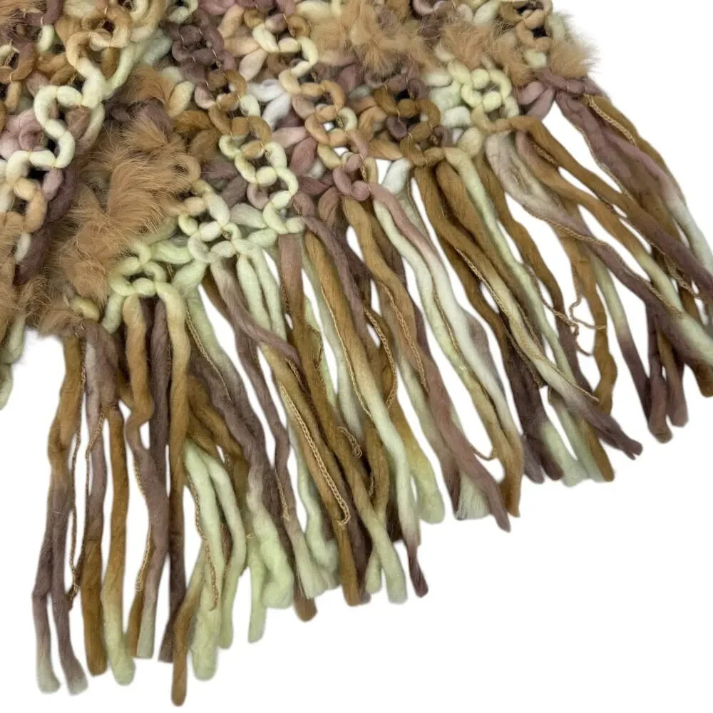 Pelle Nova Di Riviera Fur Fringe Knit Scarf Brown Tan Women's 75